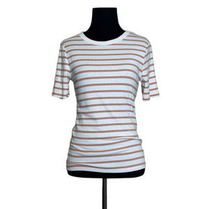 A New Day white brown stripes short sleeves knit top size Small